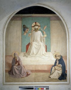Krisztus gúnyolódik a Szűzanyával és Szent Jeromossal. Guido di Pietro freskója alkotó: Fra Angelico