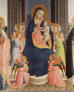 Részlet a Politico Di San Domenico-ból, amely a Nyolc angyallal trónoló Szűzet és Gyermekét mutatja be, 1422 körül (tempera a panelen) (lásd még: 43912, 238446) alkotó: Fra Angelico