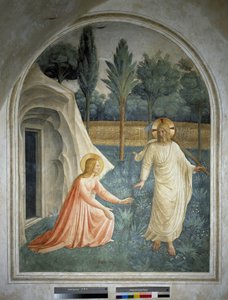Noli tangere engem. Feltámadt Jézus Krisztus nem hajlandó megérinteni Szent Mária Magdolna. Freskója Guido di Pietro alkotó: Fra Angelico