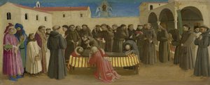 Egy predella része: gyászmise Szent Ferencért alkotó: Fra Angelico