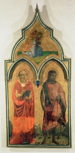 SS. Jeromos és Keresztelő János, oldalpanel a Madonna és a gyermek a Szentháromság tabernákulummal, 1430 körül (tempera a panelen) (lásd még: 94746, 94748) alkotó: Fra Angelico