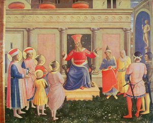 Cosmas és Damian szentek és testvéreik Lysias prokonzul előtt, a Szent Márk oltárkép predellájából, 1438-40 (tempera a táblán) alkotó: Fra Angelico