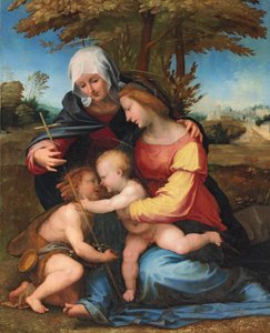 Madonna és gyermek egy tájban Szent Erzsébettel és a csecsemő Keresztelő Szent Jánossal, 1516