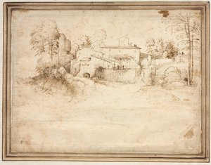 Parasztház a domb lejtőjén, kb. 1508. alkotó: Fra Bartolommeo