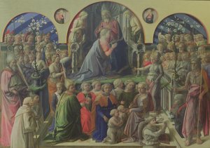 Szűz koronázása szentekkel és angyalokkal, 1441-47 (tempera a panelen) alkotó: Fra Filippo Lippi