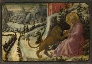 Szent Jeromos és az oroszlán Predella tábla a Pistoia Santa Trinità oltárképén, 1455-1460 alkotó: Fra Filippo Lippi