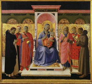 Szent beszélgetés Annalena oltárképe, 1435 körül. alkotó: Fra Giovanni Angelico da Fiesole