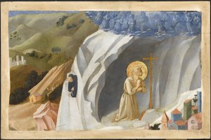 Szent Benedek megkísértve a vadonban, 1430 alkotó: Fra Giovanni Angelico da Fiesole