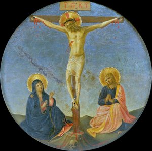 A keresztre feszítés Máriával és Tondo Szent János evangélistával, c. 1440. alkotó: Fra Giovanni Angelico da Fiesole