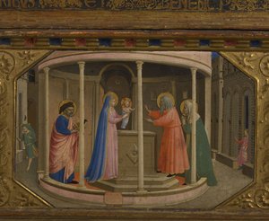 Bemutató a templomban Az Angyali üdvözlet retable 5 Predella jelenettel, 1430-1432 alkotó: Fra Giovanni Angelico da Fiesole