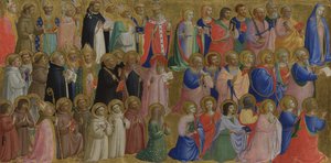 Szűz Mária az apostolokkal és más szentekkel panel a Fiesole San Domenico oltárképből, c. 1423-1424 alkotó: Fra Giovanni Angelico da Fiesole