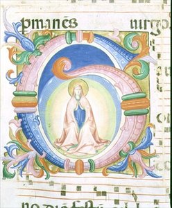 Mise 558 f.92 Történeti „G” kezdőbetű, amely az imádkozó Szűzet ábrázolja alkotó: Fra and Strozzi Zanobi di Benedetto Angelico