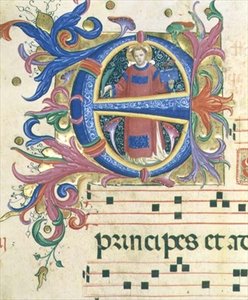 558. misekönyv f.156v Szent Istvánt ábrázoló történeti „E” kezdőbetű alkotó: Fra and Strozzi Zanobi di Benedetto Angelico