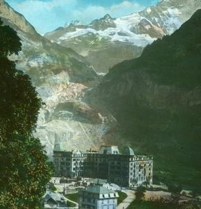 Bear Hotel, gleccser és Fiescherhorn, Grindelwald, Svájc, 19. század vége – 20. század eleje.
