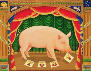 Toby the Learned Pig, 1998 (olaj és tempera a panelen) alkotó: Frances Broomfield