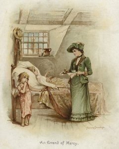 Egy nő, aki egy tálcát tart az ágy mellett alkotó: Frances Brundage