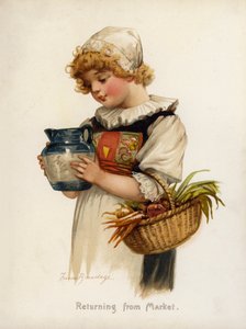 Lányok: Visszatérve a piacról (színes litó) alkotó: Frances Brundage