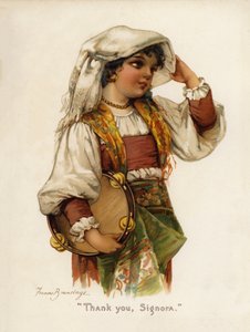 Lányok: "Köszönöm, Signora" (színes litó) alkotó: Frances Brundage