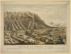 Előkészületek a Buena Vista-i csatára, más néven angosturai csatára, Zachary Taylor tábornok és Antonio Lopez de Santa Anna tábornok csapatai között, február 23. alkotó: Frances Flora Bond (c.1812 76) Palmer