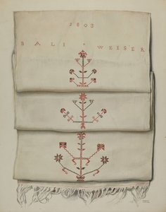 Pa. német hímzett törölköző alkotó: Frances Lichten