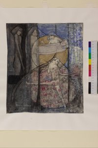Nő áll a nap mögött, 1912-1915 körül (ceruza és akvarell papíron)