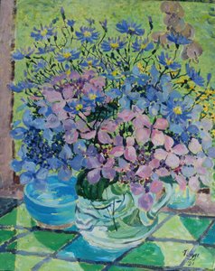 Hortenzia és Michaelmas Daisies, 2021 (akril, vászon)