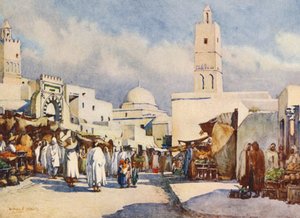 La Grande Rue, Kairouan (színes litográfia) alkotó: Frances Nesbitt