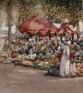 Piac napja, Észak-Franciaország 1910 körül (akvarell papíron) alkotó: Frances Nesbitt