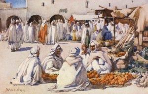 A gyümölcspiac, Biskra (színes litográfia) alkotó: Frances Nesbitt