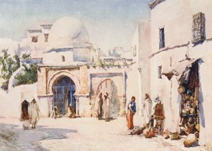 A Tourbet el Bey utca Zaouia-ja, Tunisz (színes litográfia) alkotó: Frances Nesbitt