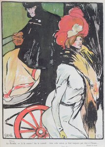 Karikatúra, amely egy taxist ábrázol udvarhölggyel, 1901