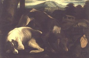 Két vadászkutya, 1555 körül alkotó: Francesco Bassano