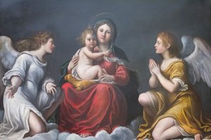 Madonna és gyermeke angyalokkal (olaj a pala) alkotó: Francesco Albani