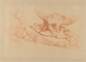 Prométheusz meztelenül, sziklához láncolva, felnéz a fölötte álló sasra, 1795.