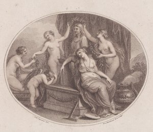 A Raphael mellszobrát megkoronázó kegyelmek, 1788. július 28. alkotó: Francesco Bartolozzi