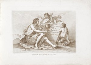 Címnyomat a festmény megszemélyesítésével Ciprianis rajz alapelvei (sorozat címe) Ciprianis a rajz alapjai (a sorozat címe a tárgyon) alkotó: Francesco Bartolozzi