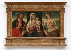 Madonna és gyermek szentekkel és adományozókkal alkotó: Francesco Bissolo