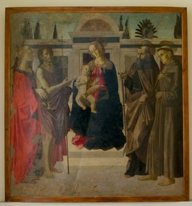 Madonna és gyermeke Mária Magdolnával, Keresztelő Jánossal, Szent Zenobiusszal és Szent Ferenccel (tempera fán)