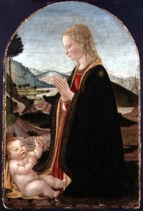 Szűz imádja a gyermeket (tempera arannyal a panelen) alkotó: Francesco Botticini