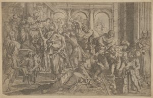 Szent Rókus balra alamizsnát osztott a körülötte összegyűlt embercsoportnak, miután A..., kb. 1607.