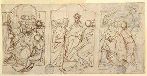 Rajz, A passió három szakasza: Pilátus előtt, megostorozás, 1848 körül.