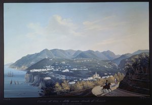 Vico Equense és az új út Sorrentóba (tempera) alkotó: Francesco Fergola