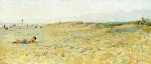 Beach in Cinquale, Francesco Gioli (1846-1922), olaj, panel