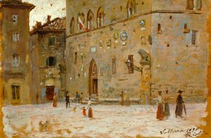 Francesco Gioli (1846-1922) Volterra négyzetében, olajtábla