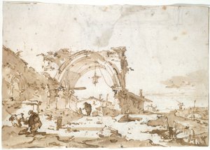 Egy Capriccio romos gótikus ívvel alkotó: Francesco Guardi