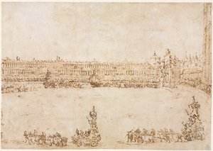 Diadalkocsik menete a Piazza San Marco-n, Velencében, a látogatás ünneplése..., 1782. alkotó: Francesco Guardi