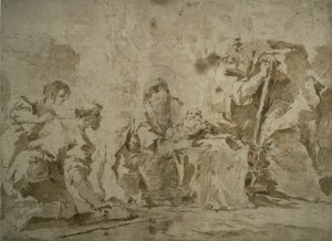 A pásztorok imádása (recto); Három vázlat: Tájkép domboldali épületekkel, épületek portikusszal (hátoldal). alkotó: Francesco Guardi
