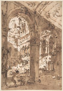 Építészeti capriccio: egy palota udvara alkotó: Francesco Guardi