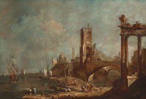 Egy kikötő capriccioja, c. 17601770. alkotó: Francesco Guardi