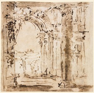 Rajzpár: A Villa Pisani és a Piazza San Marco labirintusának vázlata a Dózsák palotájával alkotó: Francesco Guardi